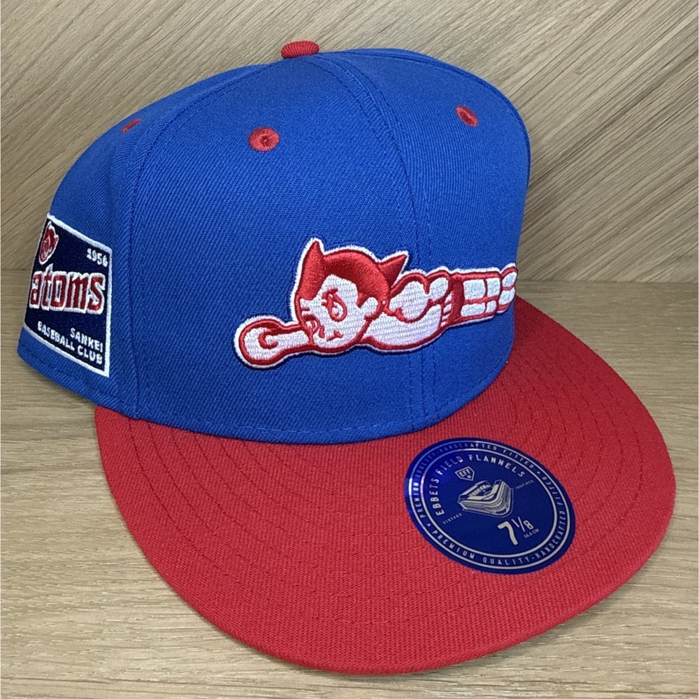 Ebbets Field Flannels Sankei Atoms Fitted Hat Cap Royal Blue Red Size 7 1/8